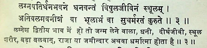 Effect of Lagna Lord in the second house as per Manasagari