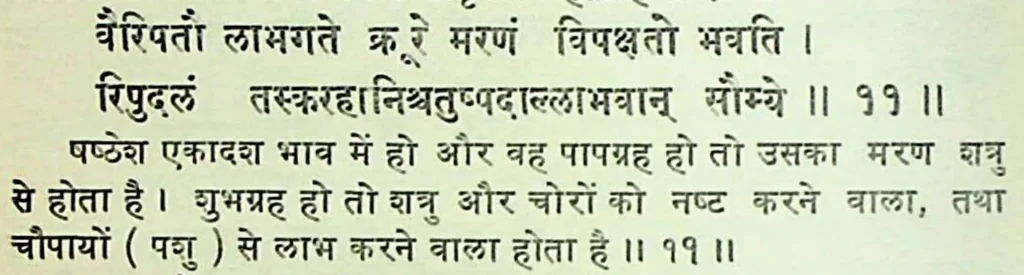 Sixth house lord in the eleventh house of Kundali, as per Mansagari