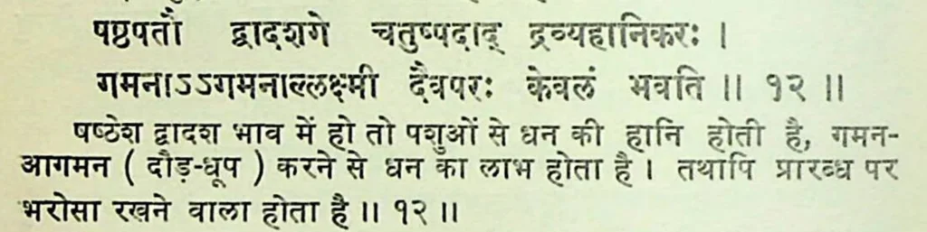 Sixth house lord in the twelfth house of Kundali, as per Mansagari