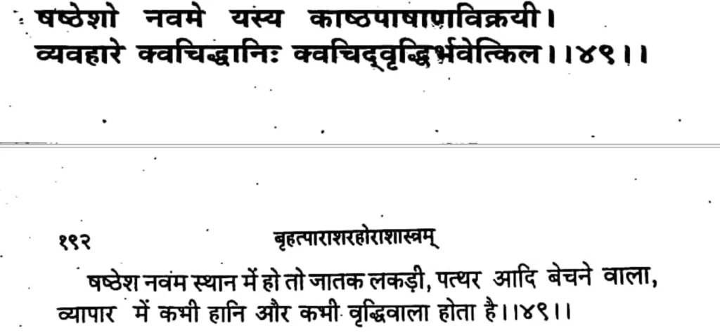 Sixth house lord in the ninth house of Kundali, as per Brihat Parashara Hora Shastra